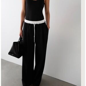OAK + FORT Black and White Wide-Leg Pants